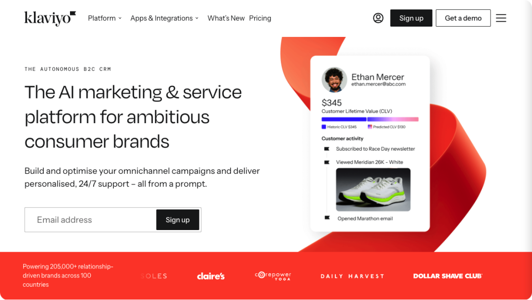 Klaviyo positions itself as an AI marketing and service platform for consumer brands.
